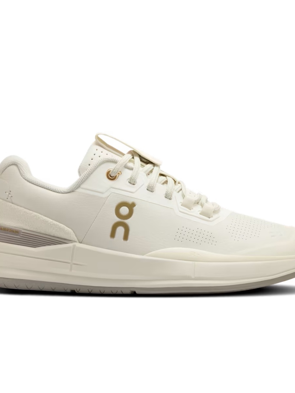 On Cloud Women's Athletic Shoe in Cream with Gold Logo